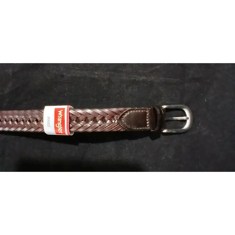 Wrangler Leather Braided Belt Size 48 Bonded Leather Dark Brown Chestnut